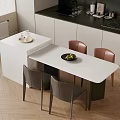 Modern Kitchen Interior Featuring White Island Table And Dining Chairs Cabinets 3d model