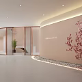 Elegant Modern Elevator Hallway Design With Curved Walls Soft Lighting Pink Flower And Pebble Decor