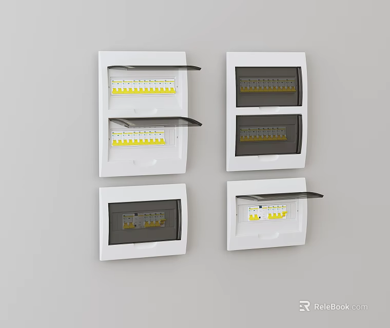 Industrial Equipment Electrical Control Panels With White Enclosure Black Panels And Yellow Indicators 3d model 