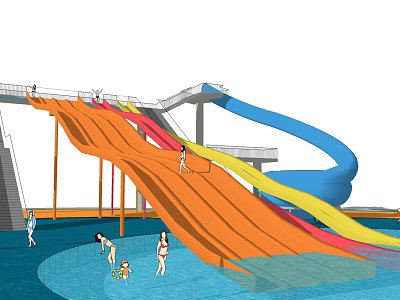Colorful Water Slides in Water Park for Kids and Adults Fun Play Equipment 3d model
