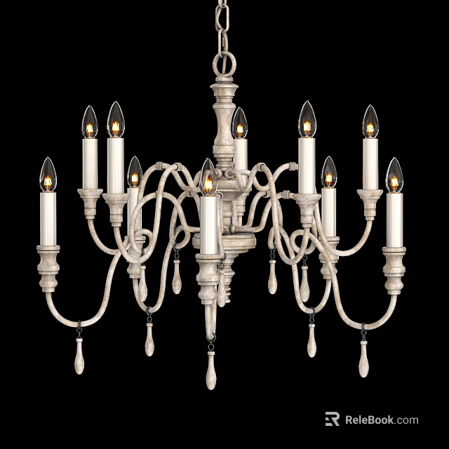 Classic Cream Colored Chandelier With Candle Style Arms And Decorative Pendants 3d model 