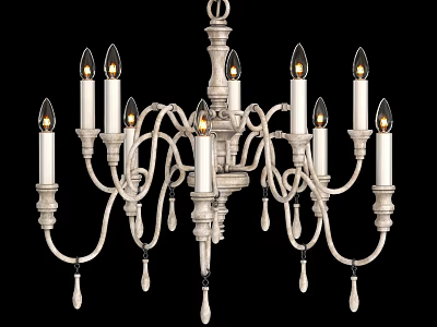 Classic Cream Colored Chandelier With Candle Style Arms And Decorative Pendants 3d model