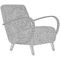 Comfortable Light Gray Fabric Accent Chair With Curved Wooden Armrests And Wooden Legs