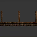 Brown Wooden Fence With Closely Spaced Vertical Spiked Slats And Support Legs