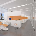 Dentistry Department Corridor With Orange Wall Glass Partitions And Green Seats