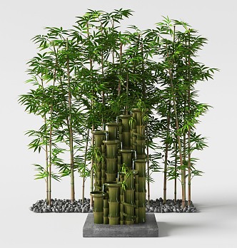 New Chinese gardening sketch bamboo pebbles flowing water scenery 3d model