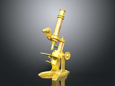 Vintage Golden Microscope With Classic Brass Structure And Laboratory Design 3d model