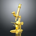 Vintage Golden Microscope With Classic Brass Structure And Laboratory Design