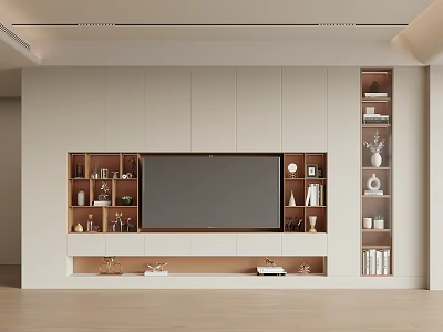 Modern TV Wall Cabinet Design with Storage Compartments Decorative Items and Books 3d model