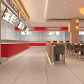 Modern Restaurant Interior With Wooden Elements Counter Seating Pendant Lights Red Decor And Green Plants