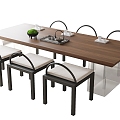 Tea Table and Chair Combination Tea Room Tea Table Stool Dining Table and Chair 3d model