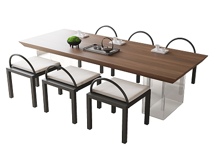 Tea Table and Chair Combination Tea Room Tea Table Stool Dining Table and Chair 3d model