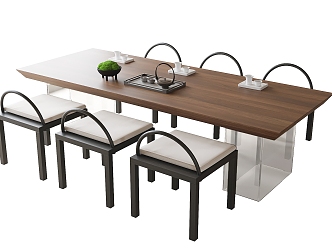 Tea Table and Chair Combination Tea Room Tea Table Stool Dining Table and Chair 3d model