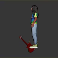 Long Haired Figure Wearing Tie Dye Shirt Light Blue Jeans Green Shoes With Red Guitar