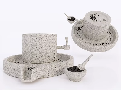 Garden Decorative Stone Grinder with Black Seeds Small Scoop Plate and Base 3d model