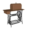 Industrial Equipment Singer Model With Black Iron Frame Wooden Tabletop And Brown Cover