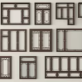 Traditional Chinese Style Wooden Door And Window Frames With Various Decorative Patterns 3d model