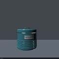 Blue Biscuit Tin Container With Lid And Label On Grey Background 3d model