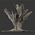 Natural Wood And Stone Tree Stump Sculpture With Textured Base And Branch Details
