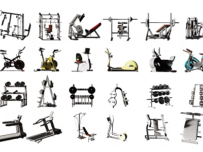 Essential Sports Equipment Collection Including Treadmills Dumbbells Exercise Bikes And Weight Benches 3d model