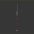 Medieval Battle Axe With Metal Blade Central Spike And Red White Decorative Striped Handle