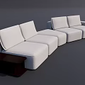 Modern Modular Light Colored Fabric Sectional Sofa Set With Dark Wooden Coffee Table 3d model