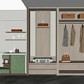Hotel Guest Room Interior With Wooden Wardrobe Hanging Clothes Bag Drawers And Shelves