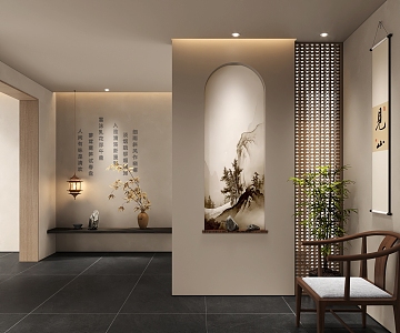 Modern Chinese Hallway Hanging Painting Plant Landscape 3d model