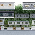 Chinese Style Garden Feature Wall With Stone Bricks Carved Windows And Circular Decorative Elements