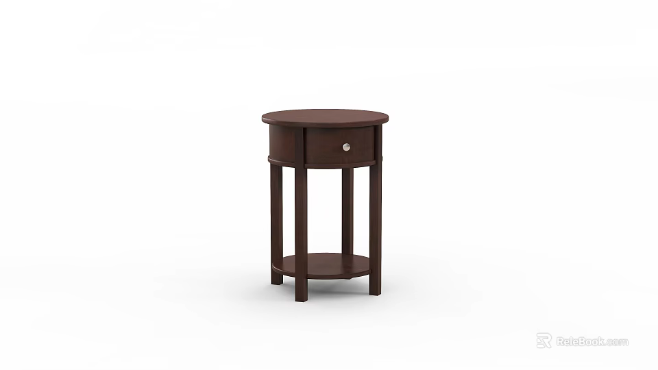 Elegant Dark Wooden Round Side Table With Drawer And Lower Shelf Design 3d model