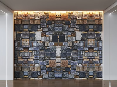 Gray Stone Feature Wall Indoor Interior With Warm Lighting And Natural Texture 3d model
