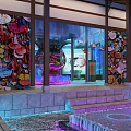 Cultural Center Showcasing Water Curtain Projection With Traditional Architecture And Colorful Lighting Effects