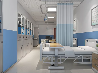 Clean Modern Hospital Ward Interior With Medical Bed And Storage Cabinets 3d model