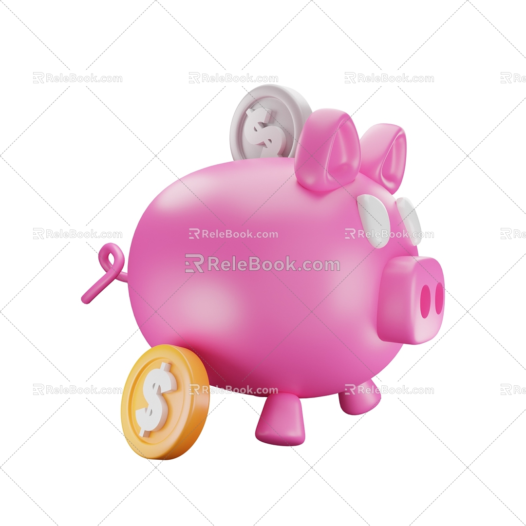 Piggy piggy bank piggy bank pink pig piggy bank cartoon piggy bank 3d model