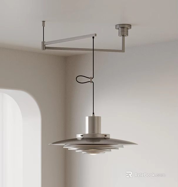 Sleek Modern Metal Chandelier With Multi-layer Dish Design In Interior Room 3d model 