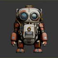 Cartoon Robot Figure With Large Blue Eyes Orange White Body And Red Feet