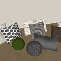 Stylish Decorative Pillows With Polka Dot Checkered Patterns Round Shapes And Neutral Colors 3d model
