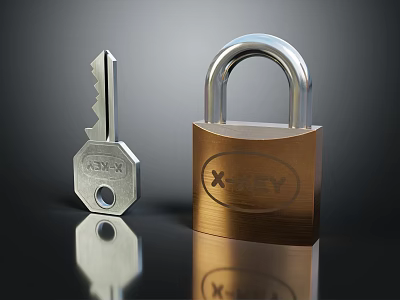 X KEY Secure Door Handle With Silver Key And Brass Padlock Modern Design 3d model