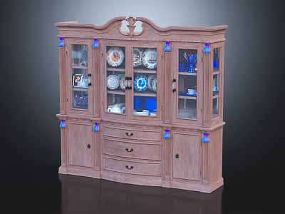 Wooden Console Sideboard Cabinet With Glass Doors Drawers And Decorative Design 3d model