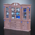Wooden Console Sideboard Cabinet With Glass Doors Drawers And Decorative Design