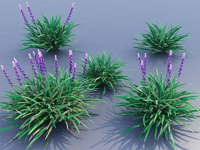 Vibrant Purple Flowers With Green Grass In Lush Garden Setting 3d model