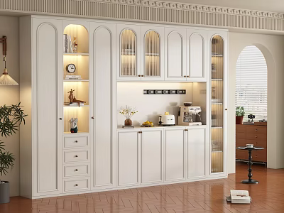 Modern White Wine Cabinet With Glass Doors Drawers And Decorative Lighting 3d model