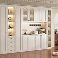 Modern White Wine Cabinet With Glass Doors Drawers And Decorative Lighting