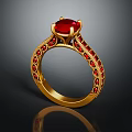 Elegant Gold Ring With Large Red Gemstone And Small Red Gemstones On Band
