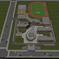Aerial View of Modern School Building Complex With Sports Field Track and Green Surroundings