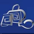 White Abstract Geometric Structure Design With Curved Elements On Blue Background