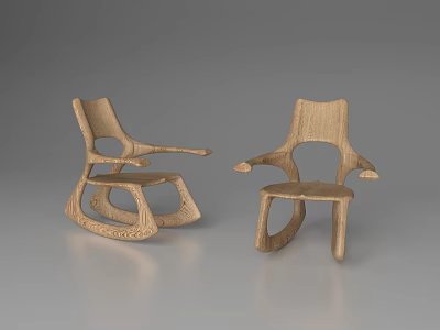 Wooden Single Chairs With Unique Curved Design And Modern Artistic Structure 3d model