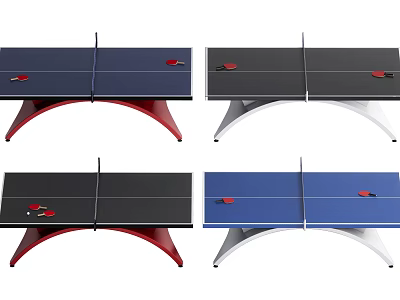 Colorful Ping Pong Tables With Blue Black Surfaces And Red White Legs 3d model