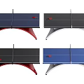 Colorful Ping Pong Tables With Blue Black Surfaces And Red White Legs