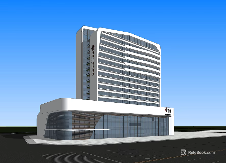 Modern Office Building Exterior With Glass Curtain Wall And Sleek Architecture 3d model 